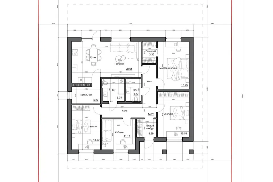 Проект дома Полёт 95 из материала Кирпич площадью
       128 м²,
       4 спальни,
       1 этаж