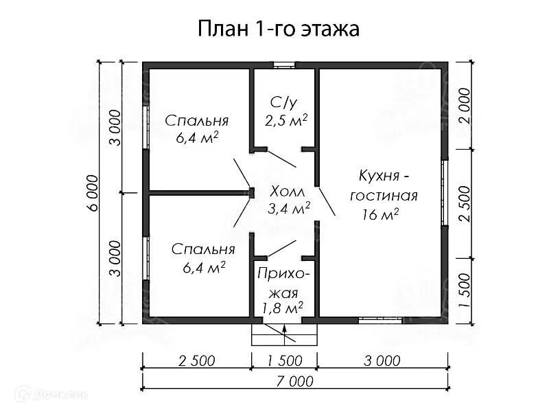 Проект дома К82 "Демянск" из материала Каркасный дом площадью
       36 м²,
       2 спальни,
       1 этаж