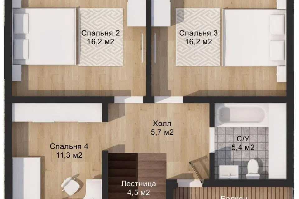 Проект дома Ваниль 2 из материала Каркасный дом площадью
       123 м²,
       4 спальни,
       2 этажа