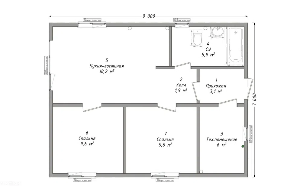 Проект дома Дом № 1 из материала SIP-панели площадью
       54 м²,
       2 спальни,
       1 этаж