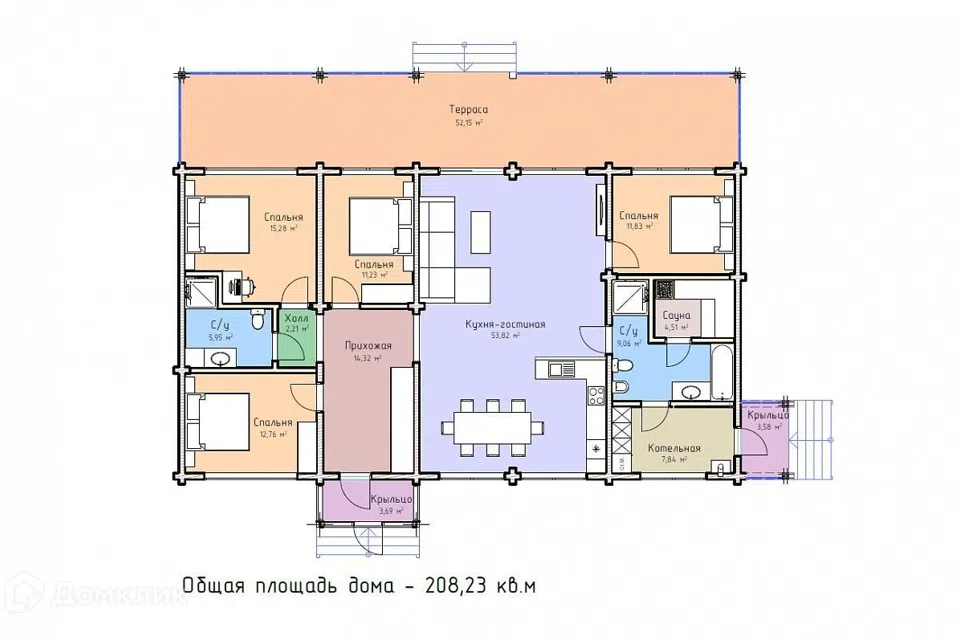 Проект дома Салми из материала Клееный брус площадью
160 м²,
3 спальни,
1 этаж