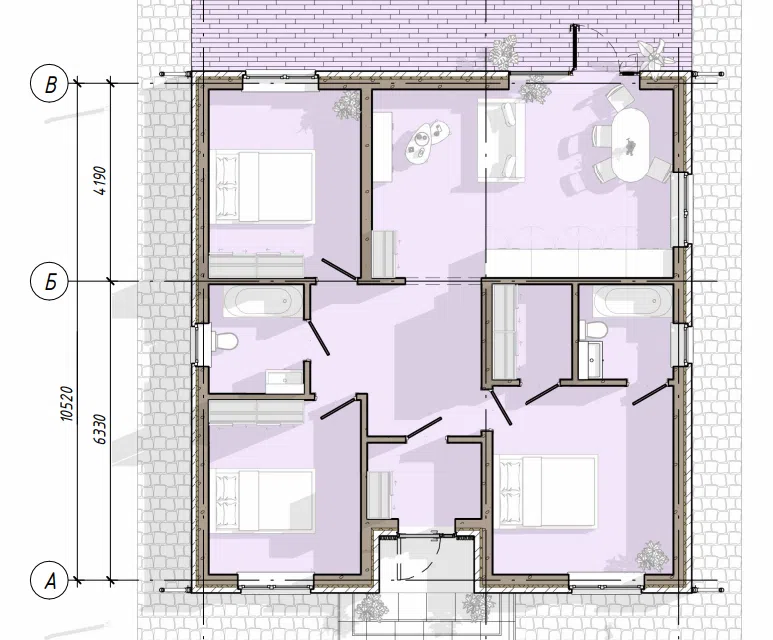 Проект дома Проект 124 из материала Кирпич площадью
91 м²,
3 спальни,
1 этаж