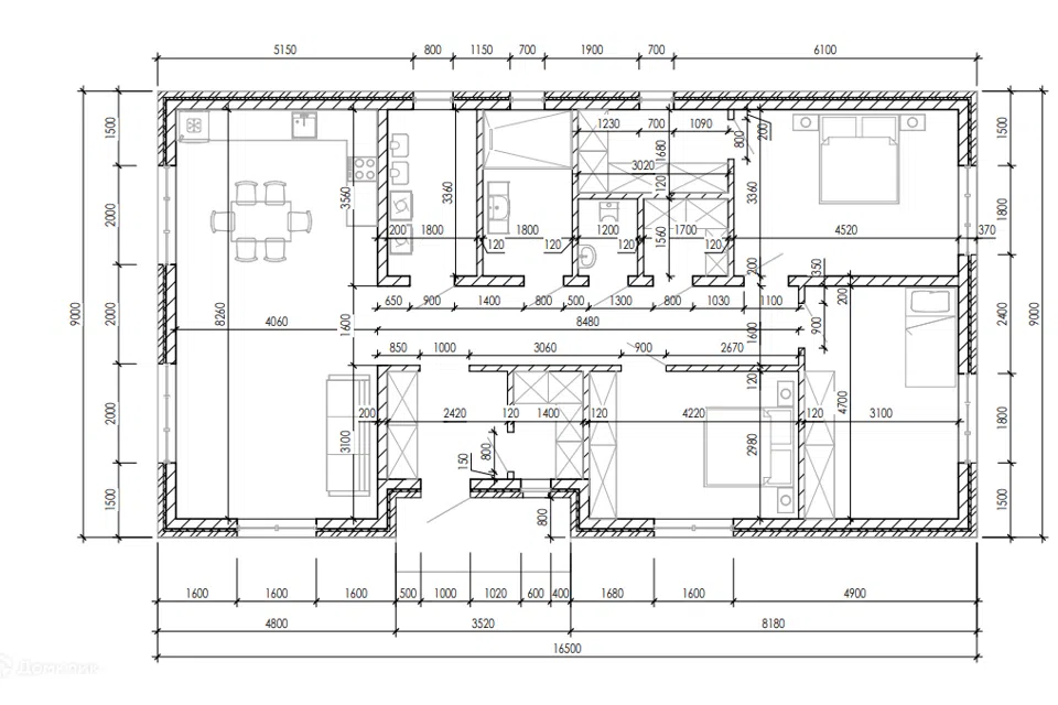 Проект дома Проект 154 из материала Кирпич площадью
119,15 м²,
3 спальни,
1 этаж