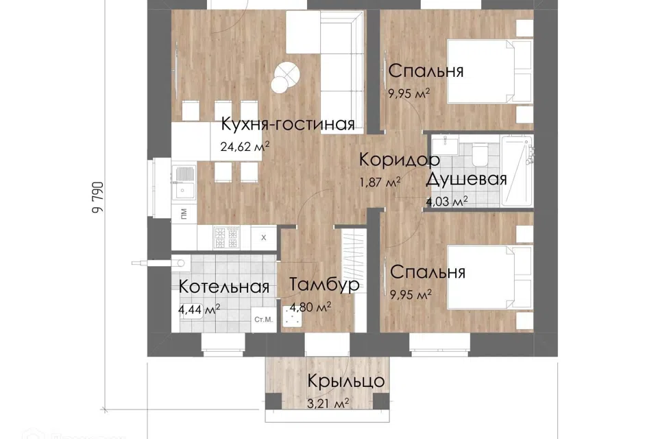 Проект дома Махаон из материала Керамзитобетонные блоки площадью
       59,7 м²,
       2 спальни,
       1 этаж