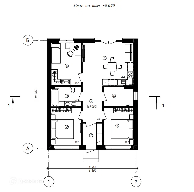 Проект дома дом проект 75м2 из материала Кирпич площадью
75 м²,
3 спальни,
1 этаж