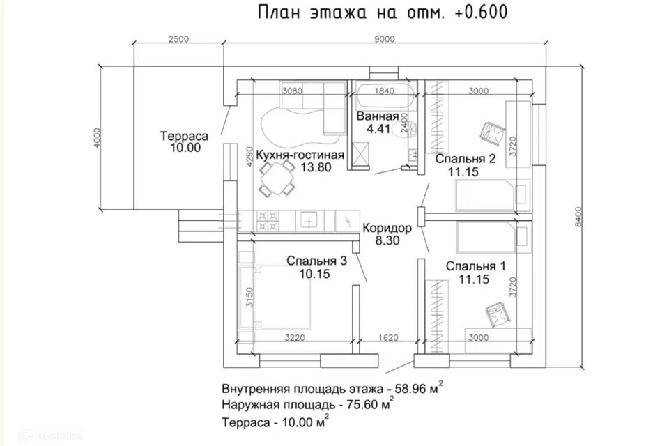 Проект дома Эльбрус из материала Кирпич площадью
       75,6 м²,
       3 спальни,
       1 этаж