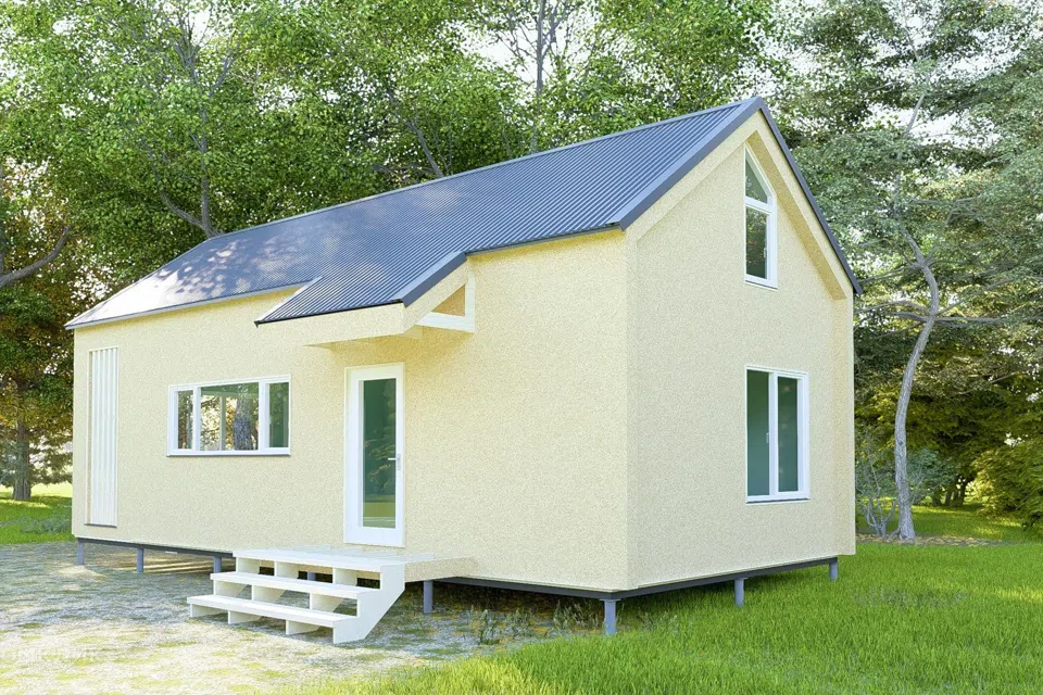 Проект дома TinyHaus К77 (лофт) из материала Каркасный дом площадью
       68 м²,
       2 спальни,
       2 этажа