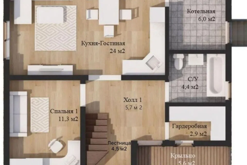 Проект дома Ваниль 2 из материала Каркасный дом площадью
       123 м²,
       4 спальни,
       2 этажа