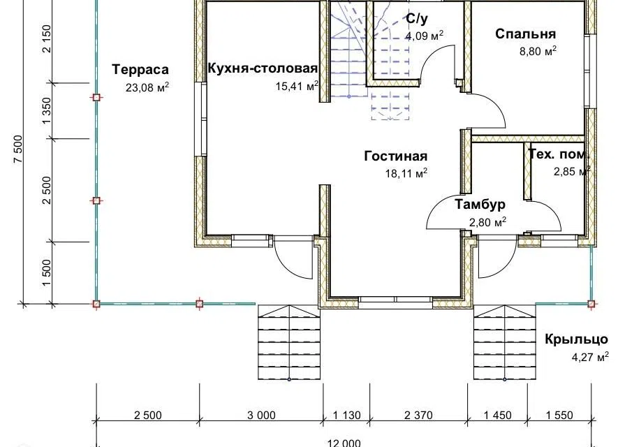 Проект дома ДК 139 из материала Каркасный дом площадью
       119,68 м²,
       3 спальни,
       2 этажа