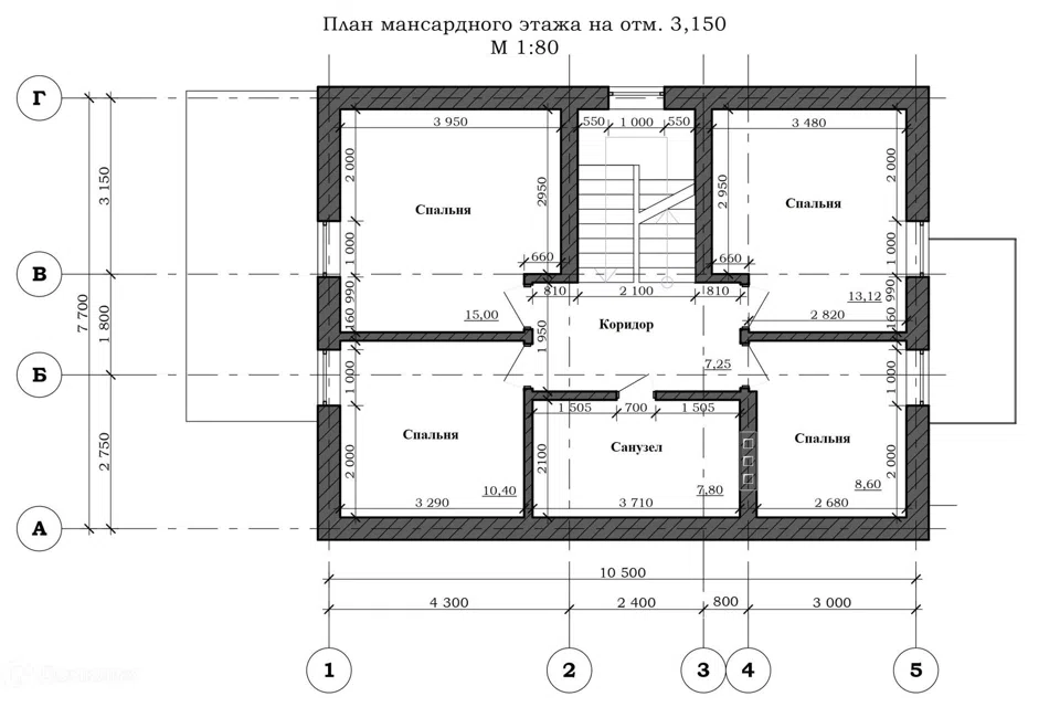 Проект дома Дом с мансардой из материала Газобетонные блоки площадью 
       149,7 м²,
       4 спальни,
       2 этажа
