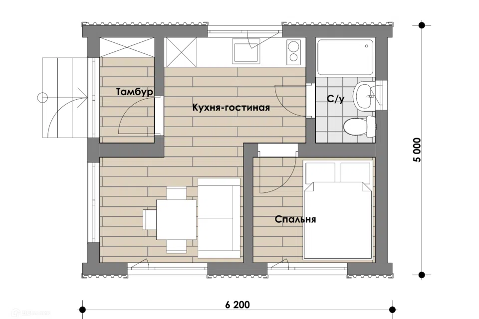 Проект дома Барн 30 из материала Каркасный дом площадью
22,63 м²,
1 спальня,
1 этаж