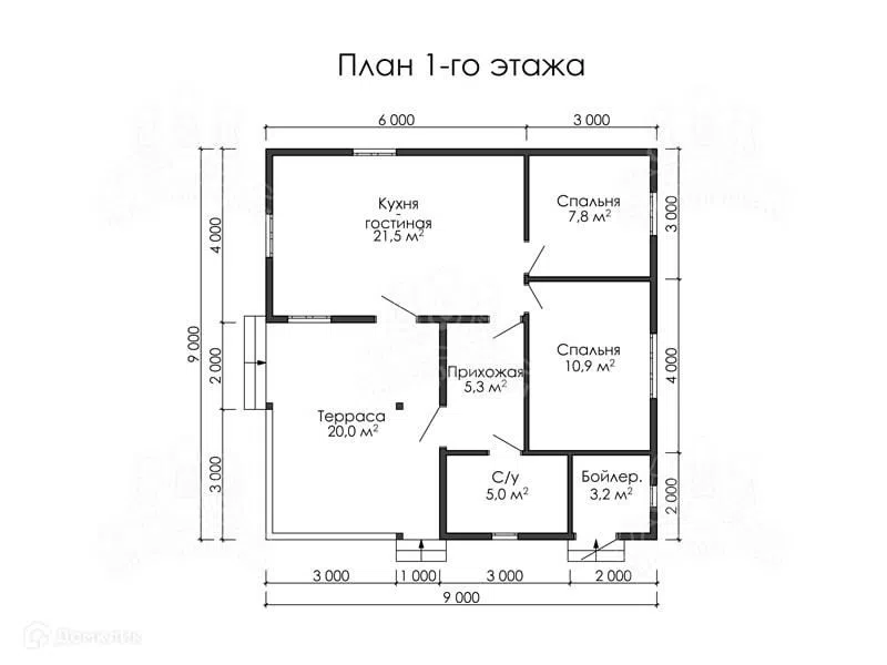 Проект дома Каркасно-щитовой дом К97 из материала Каркасно-щитовая технология площадью
       53 м²,
       2 спальни,
       1 этаж