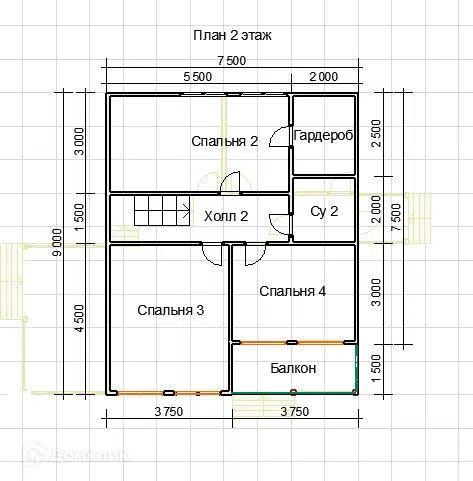 Проект дома ДК-134 из материала Каркасный дом площадью
148,5 м²,
4 спальни,
2 этажа