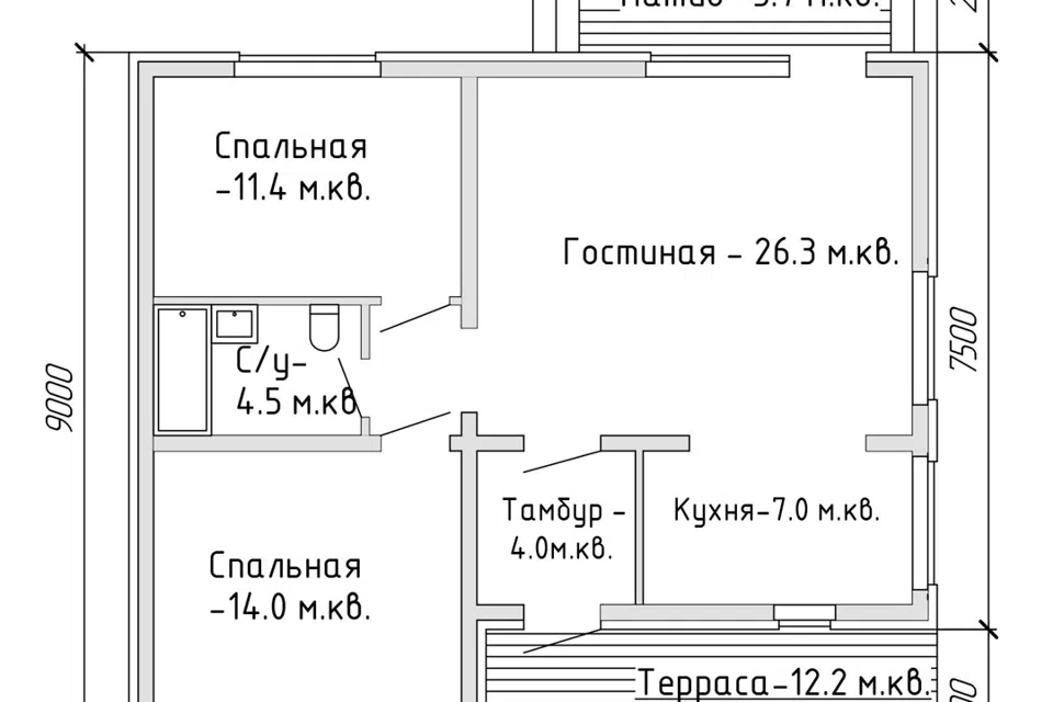 Проект дома Н-3-23 из материала Каркасный дом площадью
       101 м²,
       2 спальни,
       1 этаж