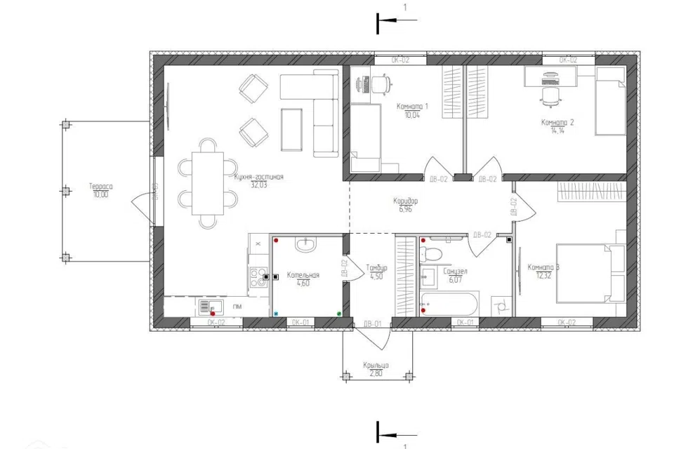 Проект дома P-H Светлый из материала Газобетонные блоки площадью
103,4 м²,
3 спальни,
1 этаж