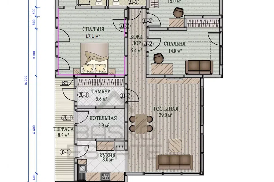 Проект дома Эвбея из материала Каркасный дом площадью
123,3 м²,
3 спальни,
1 этаж