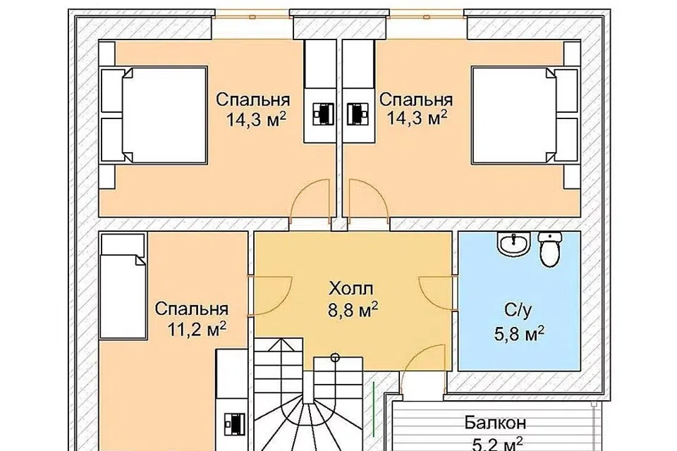 Проект дома Каркасный дом полутораэтажный КП-02 из материала Каркасный дом площадью
145 м²,
5 спален,
2 этажа