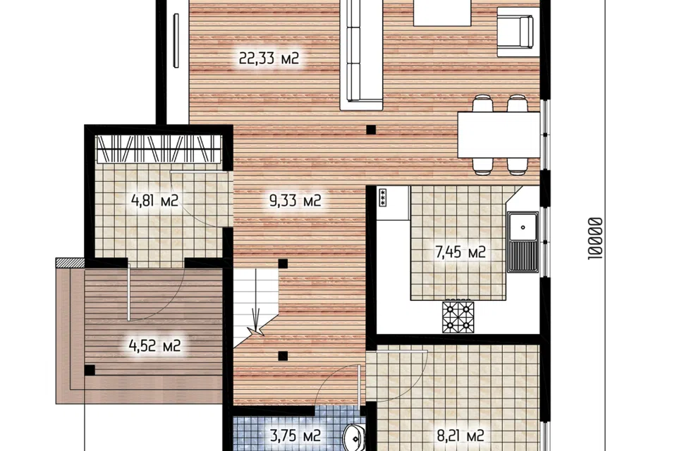Проект дома Стоун из материала SIP-панели площадью
149 м²,
3 спальни,
2 этажа