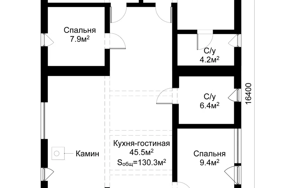 Проект дома Баобаб из материала Модульный дом площадью 
       130,3 м²,
       4 спальни,
       1 этаж