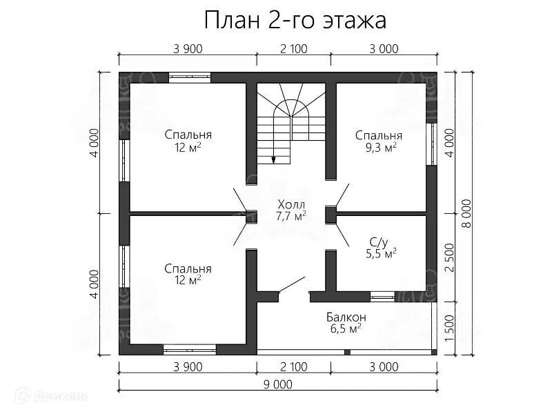 Проект дома Двухэтажный дом из газобетона ДП54 «Луга» из материала Газобетонные блоки площадью
       96 м²,
       4 спальни,
       2 этажа