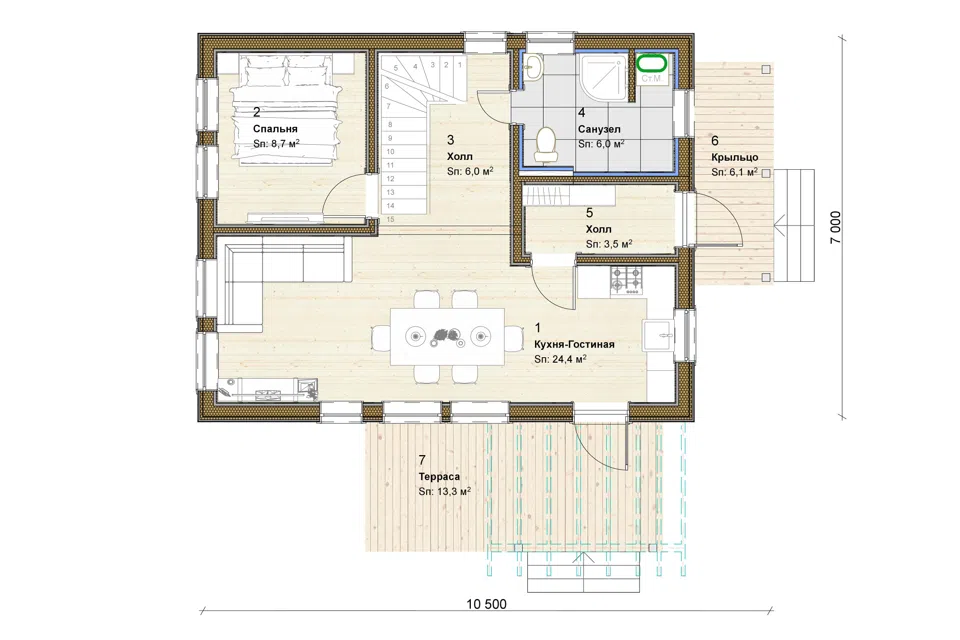 Проект дома Гармония R145/5605 из материала Каркасный дом площадью
103,7 м²,
3 спальни,
2 этажа