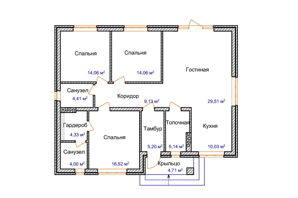 Проект дома 13123 из материала Кирпич площадью
       123 м²,
       3 спальни,
       1 этаж