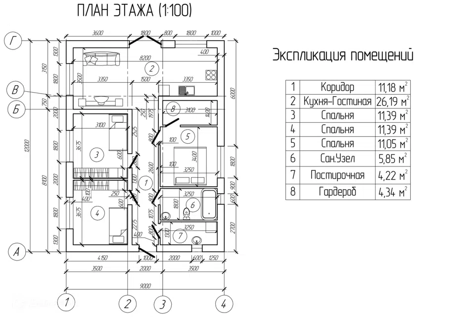 Проект дома Уют 108 из материала Газобетонные блоки площадью 
       85,6 м²,
       3 спальни,
       1 этаж