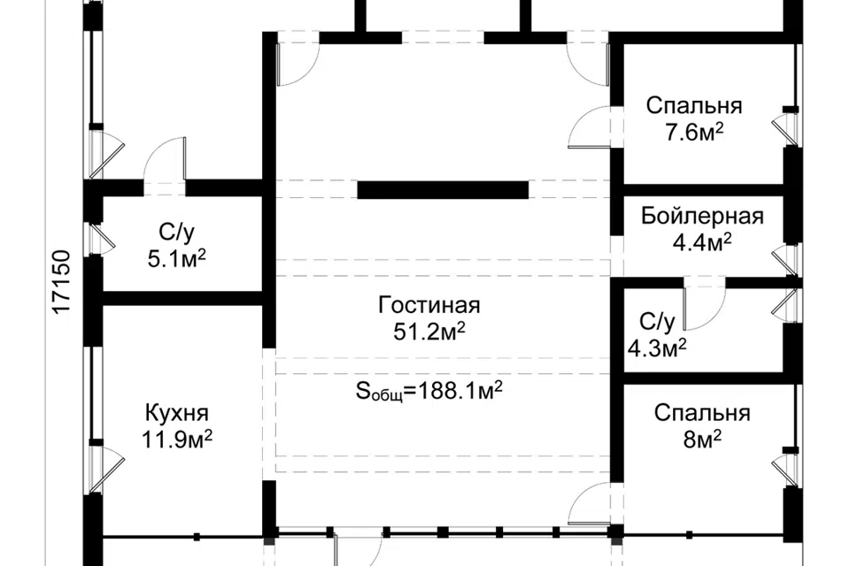 Проект дома Дуб из материала Модульный дом площадью 
       188,1 м²,
       4 спальни,
       1 этаж