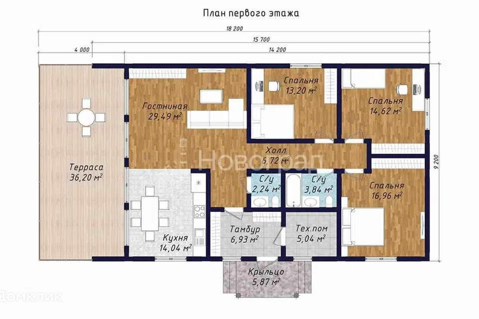 Проект дома Тайли из материала Газосиликатные блоки площадью
131 м²,
3 спальни,
1 этаж