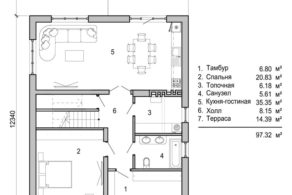 Проект дома Проект №344 из материала Газобетонные блоки площадью 
       169 м²,
       4 спальни,
       2 этажа