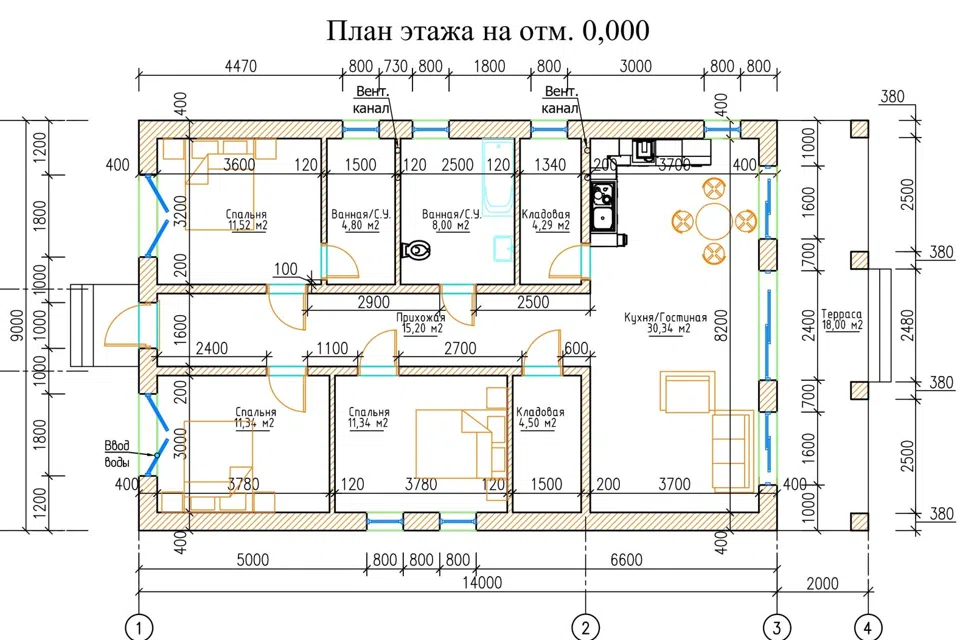 Проект дома Загородный дом "Австрия-120" из материала Пескоцементные блоки площадью
       119,3 м²,
       3 спальни,
       1 этаж