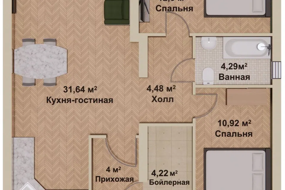 Проект дома Житеево 74 из материала Газобетонные блоки площадью
       74 м²,
       2 спальни,
       1 этаж
