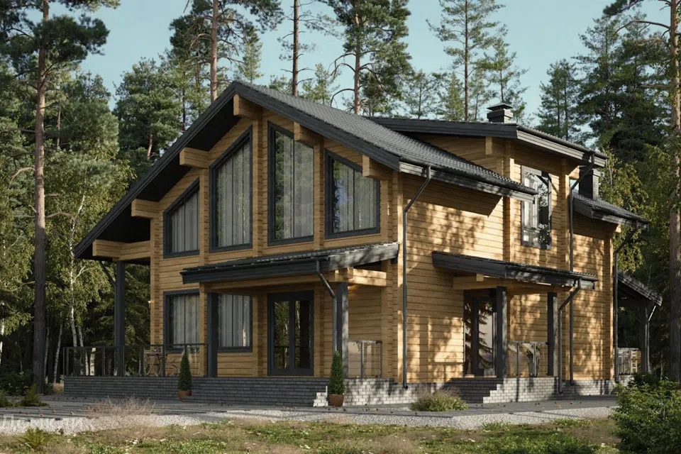 Проект дома Сойма из материала Клееный брус площадью
250 м²,
3 спальни,
2 этажа