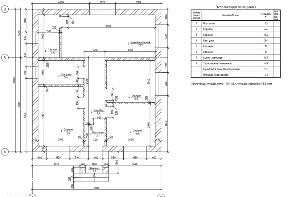 Проект дома Проект 56 из материала Кирпич площадью 
       75,4 м²,
       3 спальни,
       1 этаж