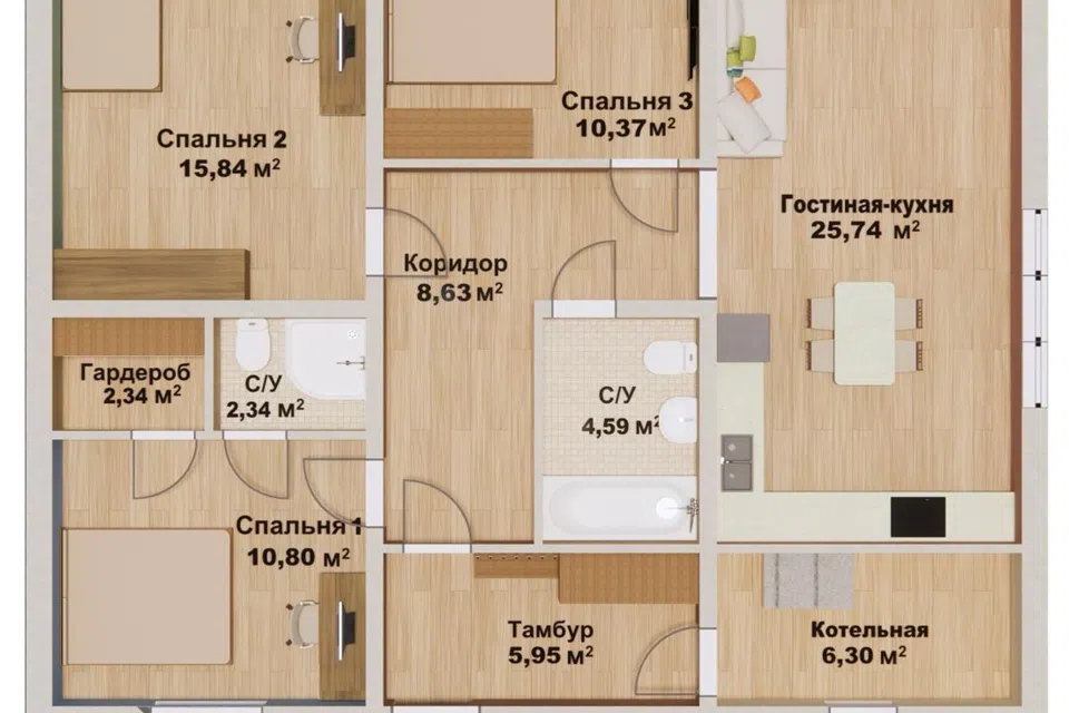 Проект дома Житеево 93 из материала Газобетонные блоки площадью
       93 м²,
       3 спальни,
       1 этаж