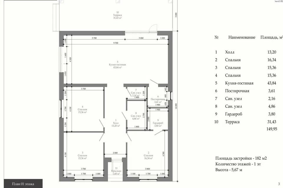 Проект дома АП 7 из материала Кирпич площадью
       149 м²,
       3 спальни,
       1 этаж