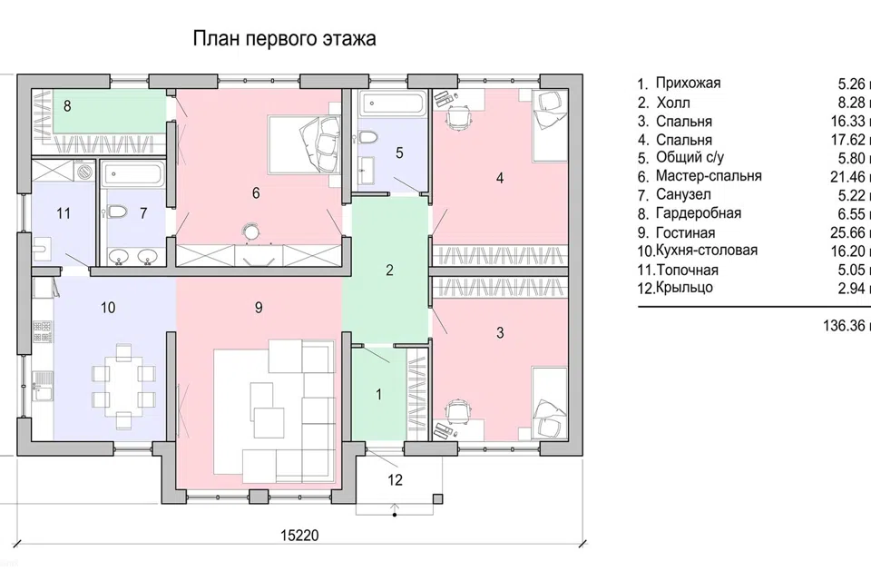 Проект дома Проект №415 из материала Газобетонные блоки площадью 
       136 м²,
       3 спальни,
       1 этаж