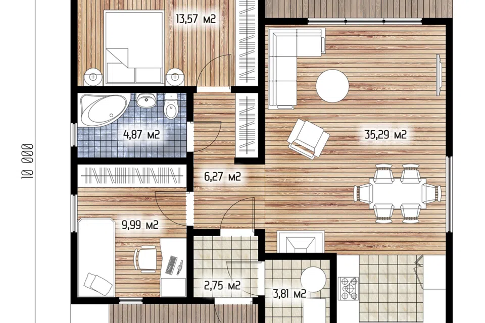 Проект дома Прус из материала SIP-панели площадью
116 м²,
2 спальни,
1 этаж