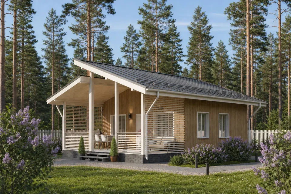 Проект дома КД-113 из материала Каркасный дом площадью
       55,5 м²,
       2 спальни,
       1 этаж