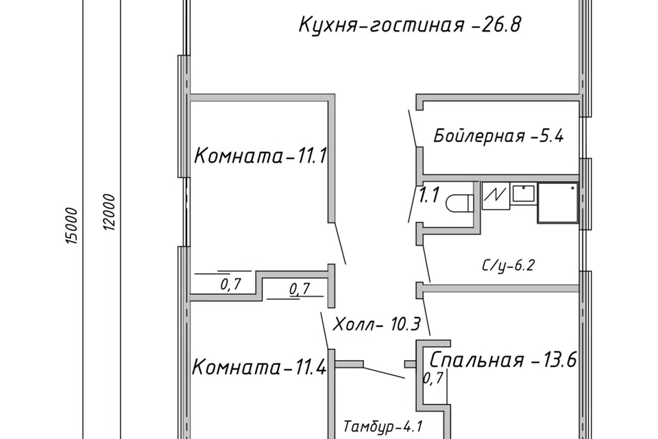 Проект дома Д-1-23 из материала Газосиликатные блоки площадью
       113 м²,
       3 спальни,
       1 этаж