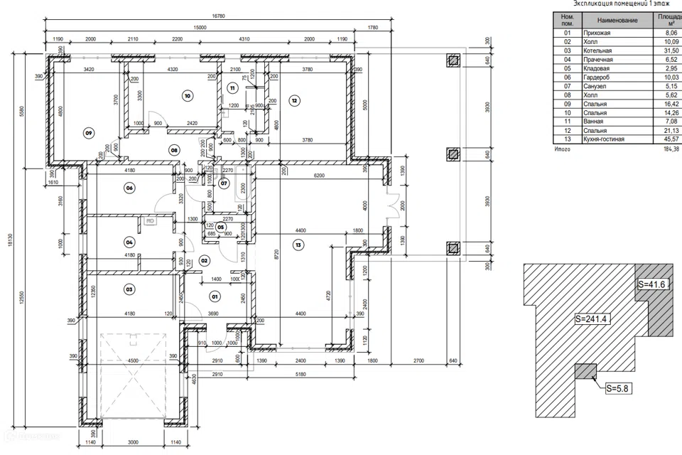 Проект дома Проект 117 из материала Кирпич площадью
184,38 м²,
3 спальни,
1 этаж