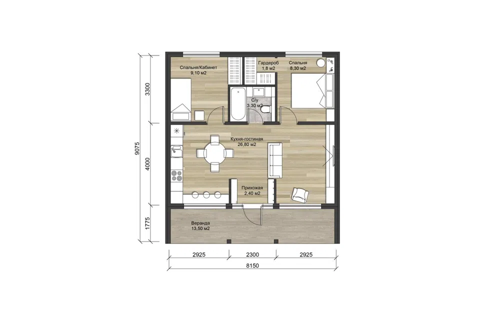 Проект дома BarnHouse 65 из материала Каркасный дом площадью
       65 м²,
       2 спальни,
       1 этаж
