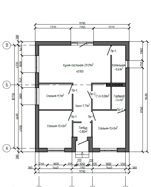 Проект дома проект 90м2 из материала Кирпич площадью
90 м²,
3 спальни,
1 этаж