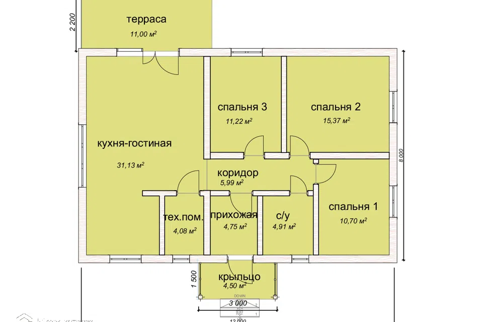 Проект дома КД-91 из материала Каркасный дом площадью 
       98,5 м²,
       3 спальни,
       1 этаж