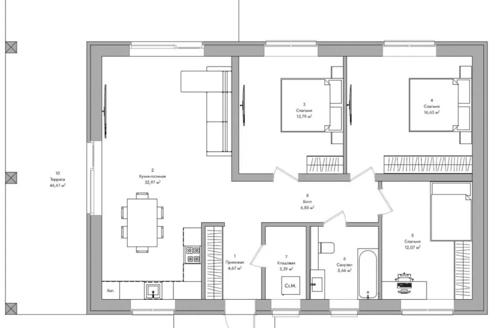 Проект дома 1549 из материала Кирпич площадью
       142,6 м²,
       3 спальни,
       1 этаж