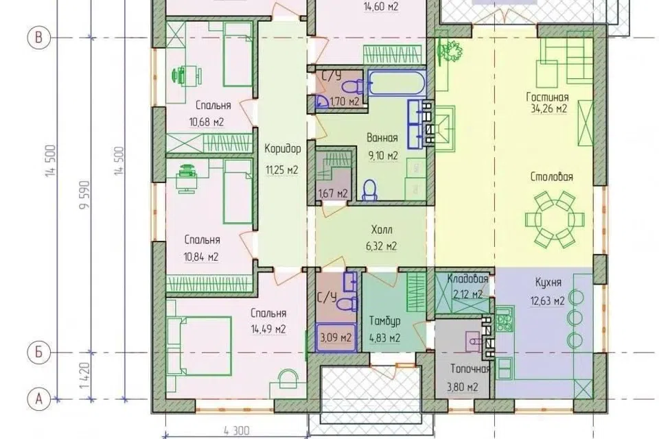 Проект дома Вилладж из материала Каркасный дом площадью
       154 м²,
       5 спален,
       1 этаж