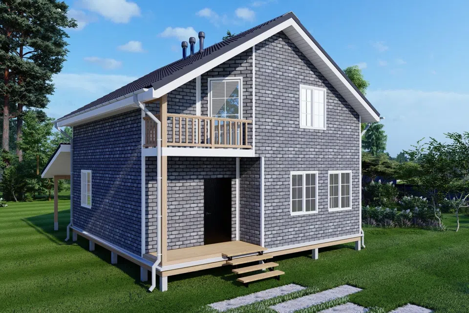 Проект дома Дом из СИП панелей 132 м² (ПД-1047) из материала SIP-панели площадью
132 м²,
4 спальни,
2 этажа