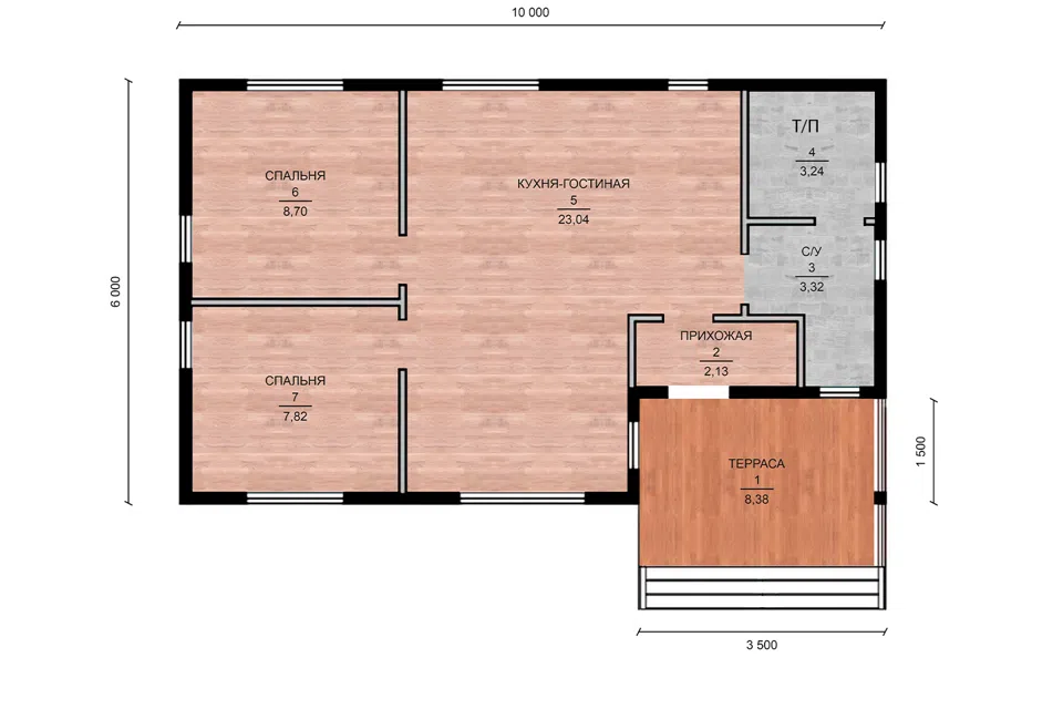 Проект дома КД-117 из материала Каркасный дом площадью
       58,7 м²,
       2 спальни,
       1 этаж