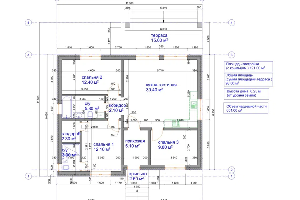 Проект дома Инесса из материала Газобетонные блоки площадью
       98 м²,
       3 спальни,
       1 этаж