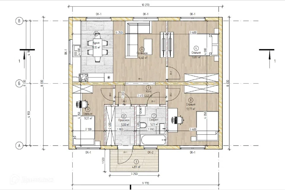 Проект дома Камыши из материала Каркасный дом площадью 
       77,1 м²,
       3 спальни,
       1 этаж